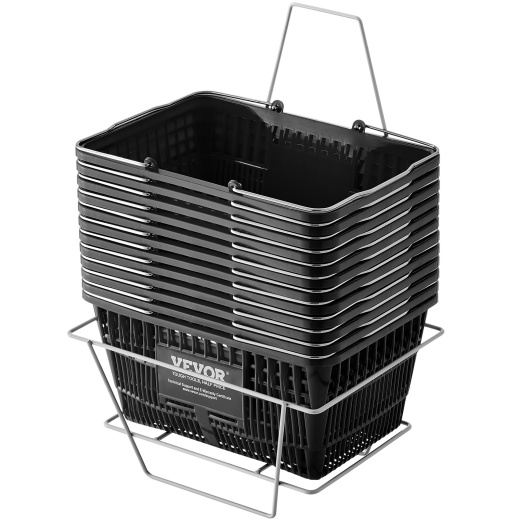 Vevor Shopping Basket Grocery Basket 12Pcs 21L With Iron Handle & Stand Black