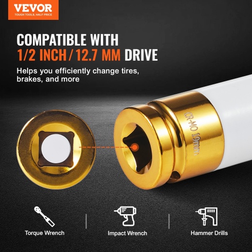 Vevor Lug Nut Impact Socket Set 1/2 In Drive Metric 6-Point Deep Socket 7Pcs