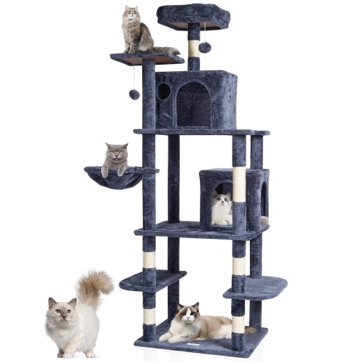 Vevor Cat Tree 68.5" Cat Tower With Cat Condos Sisal Scratching Post Dark Grey