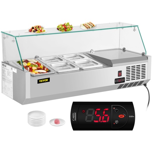 Vevor Refrigerated Condiment Prep Station - 40-Inch Sandwich Prep Table