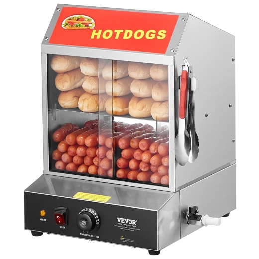 Vevor Commercial Hot Dog Steamer 2-Tier Electric Bun Warmer 28.5Qt Slide Doors