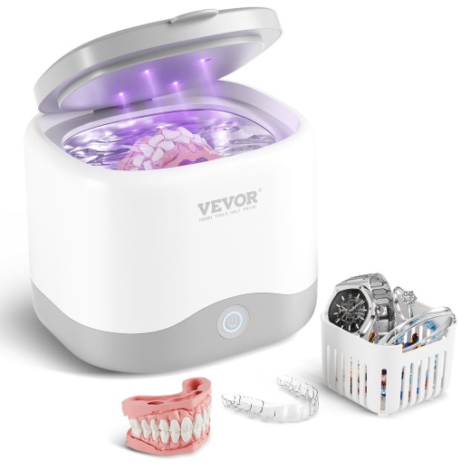 Vevor Ultrasonic Cleaner,45Khz Ultrasonic Cleaner For Denture Cleaner, Retainer Cleaner, Mouth Guard Cleaner, Night Guard Cleaner, Retainer Cleaner Machine With 200Ml Dental Cleaning Pod