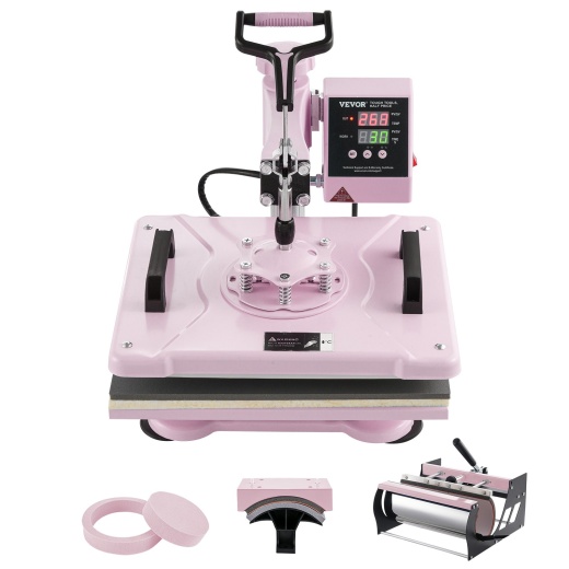 Vevor Heat Press Machine 12X15 In 5 In 1 With 30Oz Tumbler Press T-Shirts Pink
