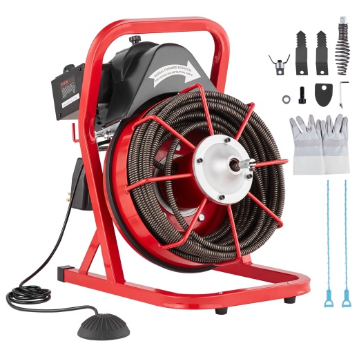 Vevor Drain Cleaner Machine Drain Auger 75Ft X 1/2 Inch Manual Feed & 4 Cutters