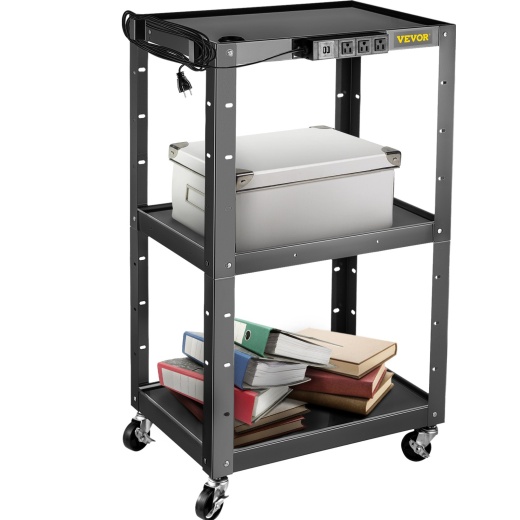 Vevor Steel AV Cart - Height Adjustable Media Cart with Electric Power Cord