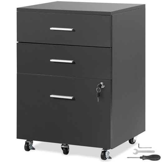 Vevor File Cabinet, 3-Drawer Wood Filing Cabinet, Locking Office Cabinet For Letter/A4 Size