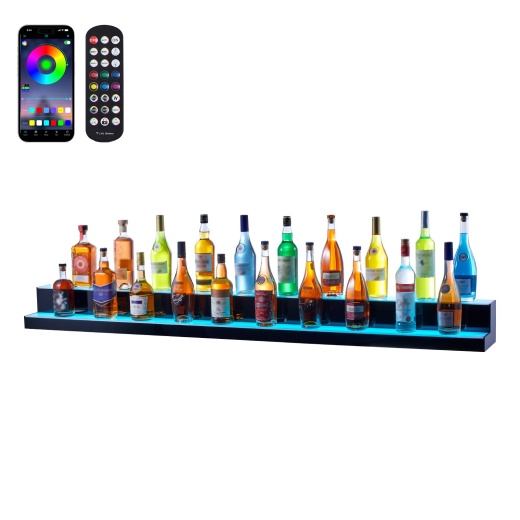 Vevor Led Lighted Liquor Bottle Display Bar Shelf Rf & App Control 72" 2-Step