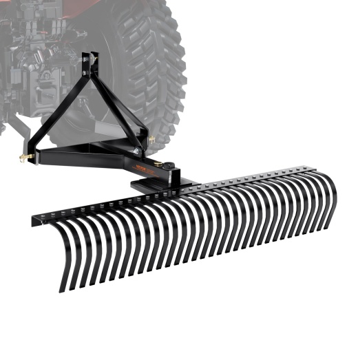 Vevor Pull-Behind Thatch Remover, 60" Width, Equipped With 32 Durable Steel Prongs, Tractor-Compatible 3-Point Hitch Garden Rake