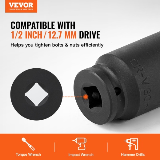Vevor Axle Nut Impact Socket Set 1/2" Drive Deep 6+12-Point 14Pcs Metric Socket