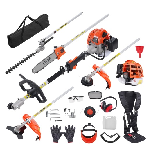 Vevor 26CC 6-in-1 Multi-Functional Trimming Tools, Gas Hedge Trimmer, Weed Eater, String Trimmer, Brush Cutter, Edger, Pole Saw Chainsaw Pruner with Extension Pole
