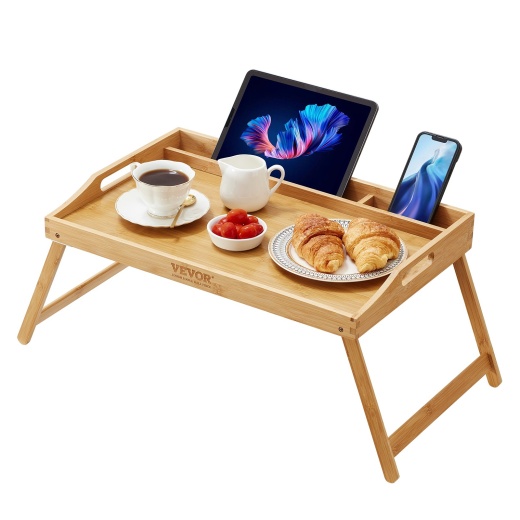 Vevor Bed Tray Table with Foldable Legs & Media Slot