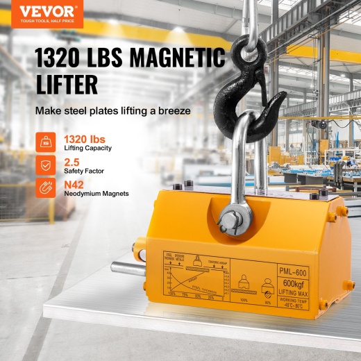Vevor Magnetic Lifter - Heavy Duty Magnet for Hoist, Block, Shop Crane