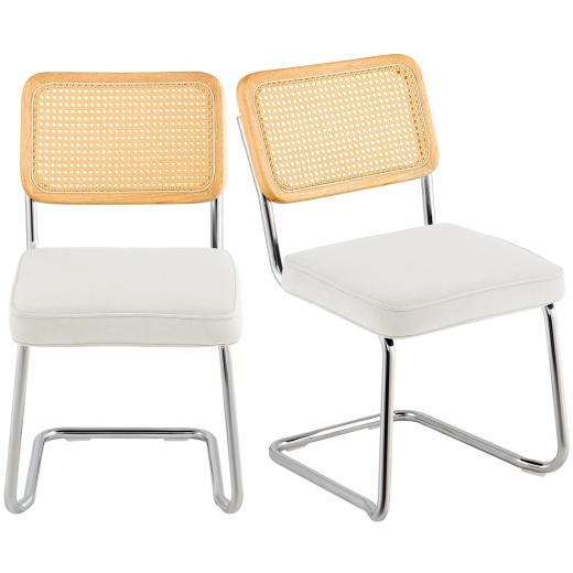 Vevor Rattan Dining Chairs Set of 2: Mid Century Modern Velvet Accent Chairs