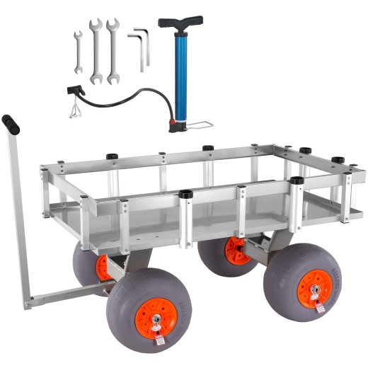 Vevor Beach Fishing Cart, 500 Lbs Load Capacity, Fish And Marine Cart With Four 13" Big Wheels Pu Balloon Tires For Sand, Heavy-Duty Aluminum Pier Wagon Trolley With 6 Rod Holders For Fishing, Picnic