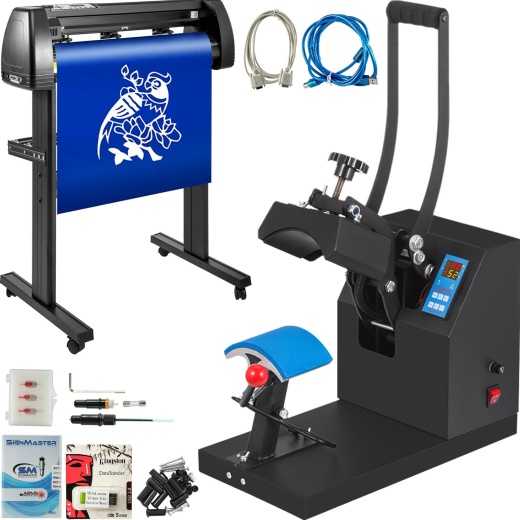 Heat Press Hat Cap 5.5"X3.5" + Vinyl Cutter Plotter Machine 53" W/Floor Stand