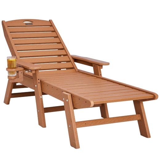 Vevor Outdoor Chaise Lounge Chair Adjustable Patio Reclining Bench Lounger Brown