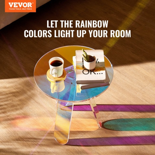 Vevor Round Iridescent Side Table - Acrylic End Table for Living Room, Bedroom, and Study