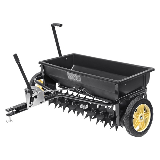 Vevor Seed Spreader - 100 Lb Capacity, Towable Poly Drop Design with 10" Wheels, Durable Steel Spike Aerator