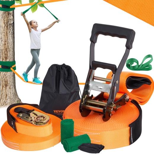 Vevor Slackline Kit with Training Line - 60 Ft Backyard Slack Line Equipment for Kids and Adults
