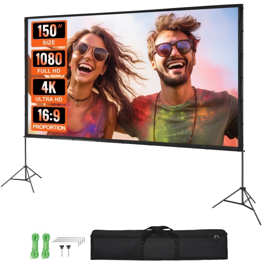 Vevor Projector Screen with Stand - 150 Inch 4K 1080 HD Outdoor Movie Screen