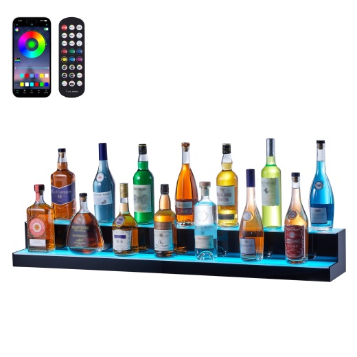 Vevor Led Lighted Liquor Bottle Display Bar Shelf Rf & App Control 48" 2-Step