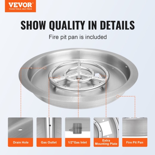 Vevor 19 Inch Round Drop-In Fire Pit Pan
