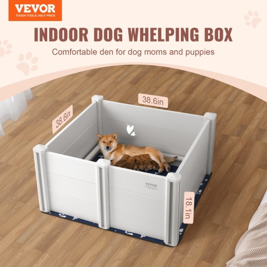 Vevor Dog Whelping Box 38.6X38.6X18.1In Pvc With Rails Pee Pad For Dogs Puppies