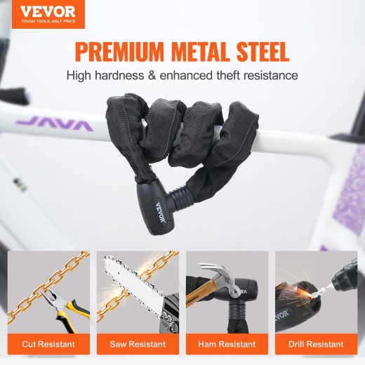 Vevor Bike Chain Lock 5.91Ft Heavy Duty Bike Lock Anti-Theft Bicycle Chain Lock 10Mm Thicker Bicycle Lock Chain With 4 Keys For E-Bike, Motorcycle