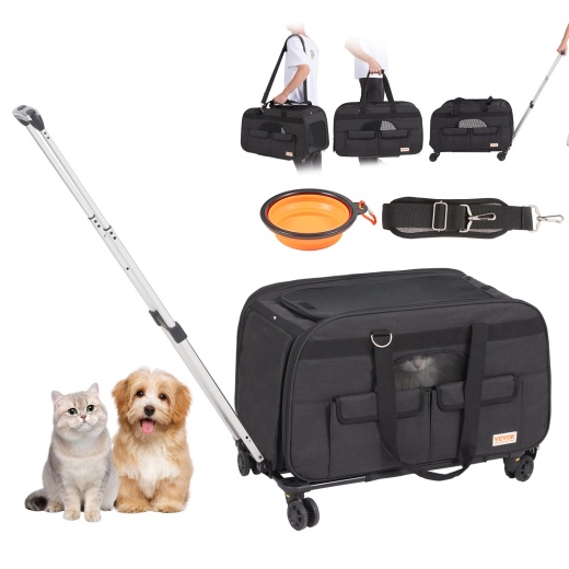 Vevor Cat Carrier with Wheels - Rolling Pet Carrier for Pets under 35 lbs