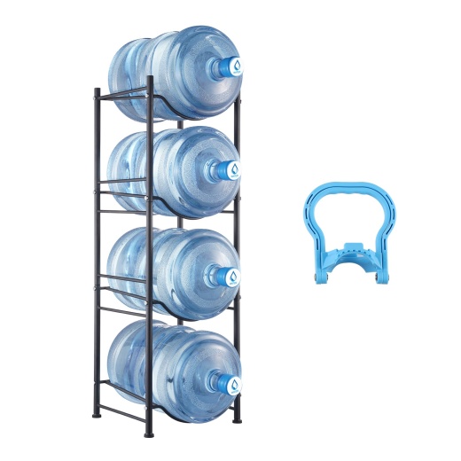 Vevor 4 Tiers Water Jug Holder Single Row Water Bottle Rack For 4 Bottles, Heavy Duty Water Dispenser Rack With 4 Slots For Gallon Jugs, Detachable Water Storage Shelf Organizer For Home Living Room Office, Black