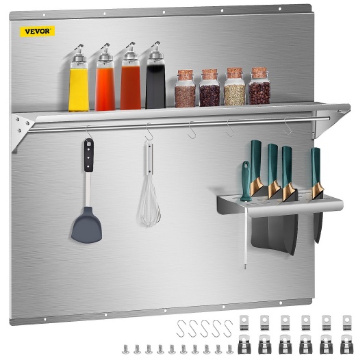 Vevor Range Backsplash With Shelf - Stainless Steel Kitchen Wall Shield
