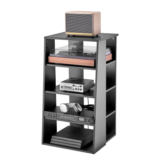 Vevor 5-Tier Av Media Stand, Wooden Audio-Video Media Stand For Dvd Players/Cable Boxes/Games Consoles, Height-Adjustable Media Storage Cabinet For Gaming, Recording Room, Black