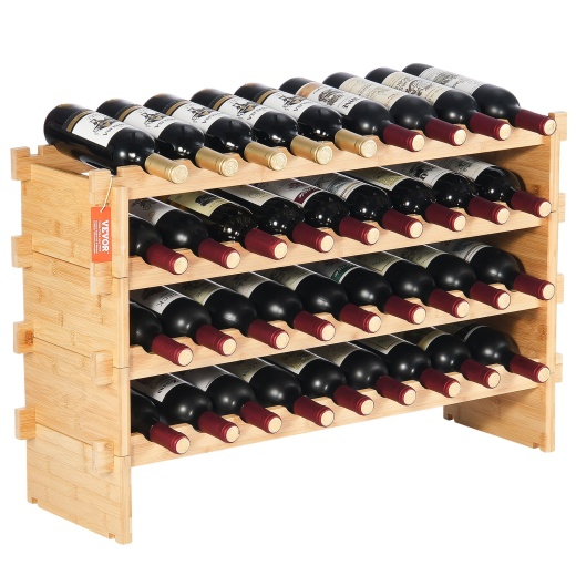Vevor 36 Bottle Stackable Modular Wine Rack Bamboo Wood Display Shelf 4-Tier