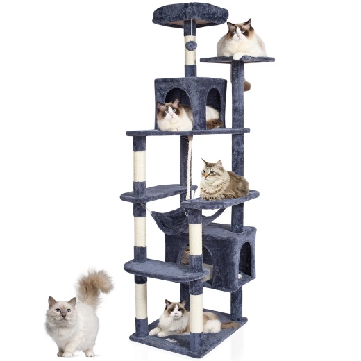Vevor Cat Tree 72" Cat Tower With 2 Cat Condos Sisal Scratching Post Dark Grey