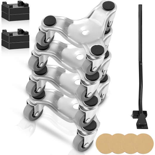 Vevor Furniture Dolly, 4 Pack 6-Inch Steel Tri-Dolly with 360° PP Swivel Wheels and Non-Slip Cap