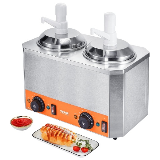 Electric Cheese Dispenser with Pumps - 2.3x2 Qt Commercial Hot Fudge Warmer