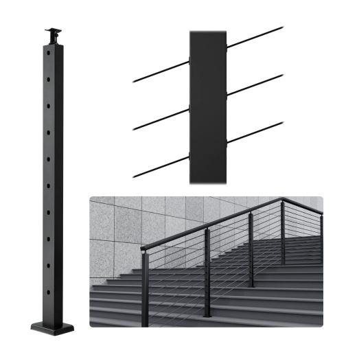 Vevor Cable Railing Post - 36" x 1" x 2" Steel 30° Angled Hole Stair Railing Post