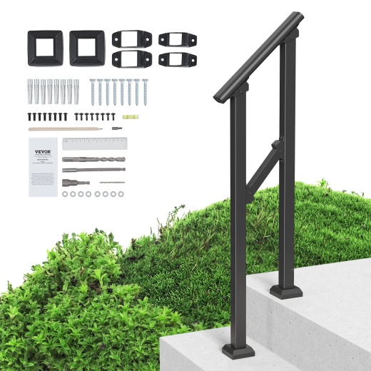 Vevor 1-2 Handrails For Outdoor For Seniors Porch Deck Black Square Tube Steel