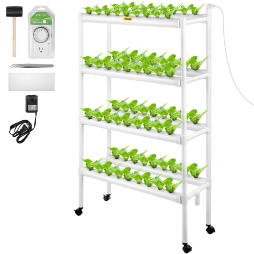 Vevor Hydroponics Growing System - 72 Sites 8 Food-Grade PVC-U Pipes 4 Layers Indoor Planting Kit