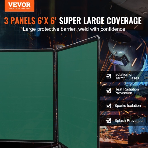 Vevor Welding Screen with Frame - 6' x 6' 3 Panel Welding Curtain Screens