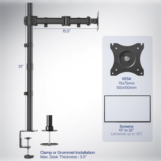 VIVO Single Monitor Extra Tall Desk Mount