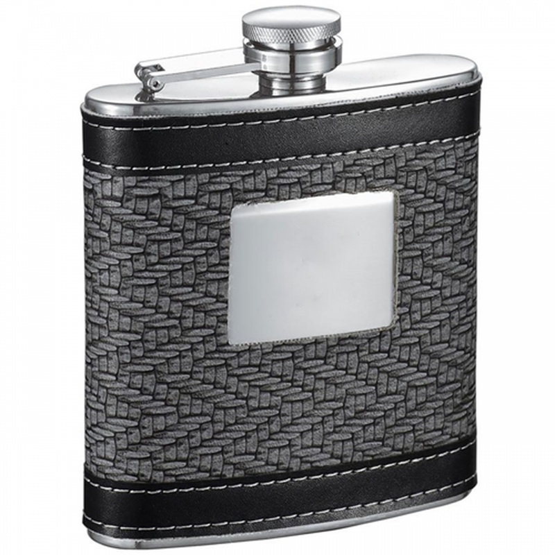 Visol Helix Grey And Black Leather 6Oz Hip Flask