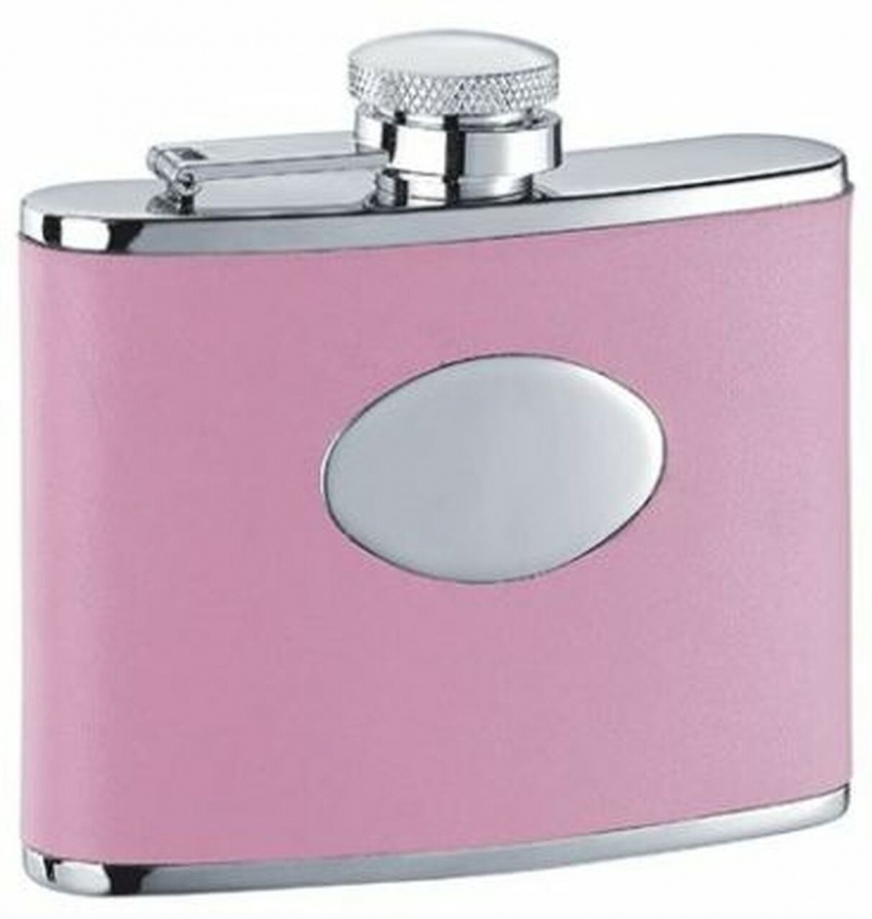Visol Candy Pink Leather Stainless Steel 4Oz Hip Flask