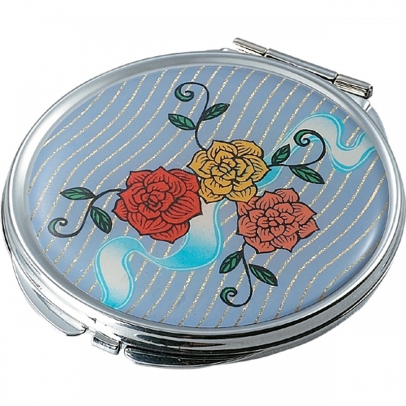 Visol Bouquet Stainless Steel Compact Mirror With Floral Design