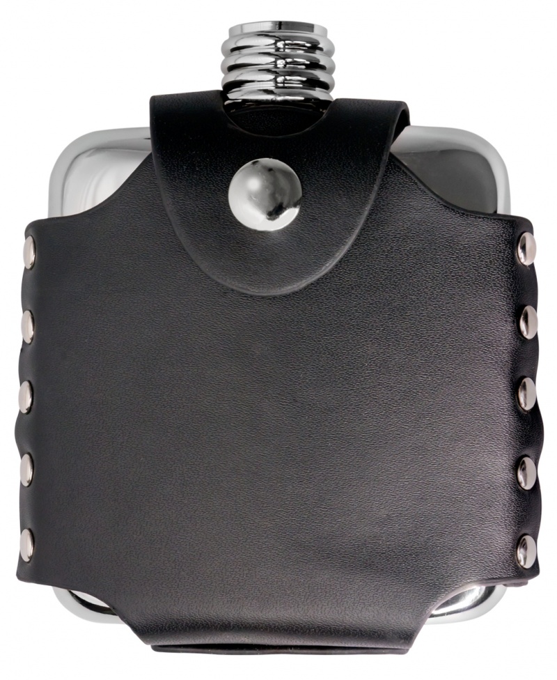 Visol Stud Stainless Steel 4Oz Hip Flask With Black Leather Wrap