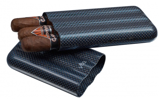 Visol Blue Kevlar & Carbon Fiber Cigar Case - Triple Cigar Storage Solution