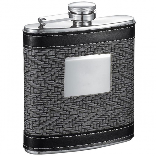 Visol Helix Grey and Black Leather 6oz Hip Flask