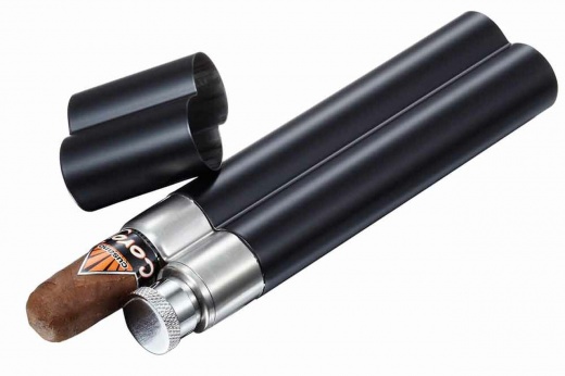 Visol Malamute Black Matte Cigar Tube and Liquor Flask Combo