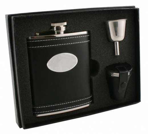 Visol Marlon Black Leather 6Oz Deluxe Flask Gift Set