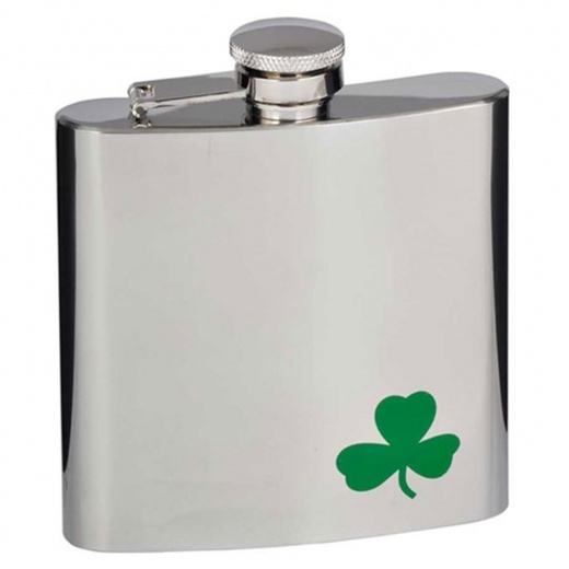 Visol Green Clover 6Oz Stainless Steel Hip Flask
